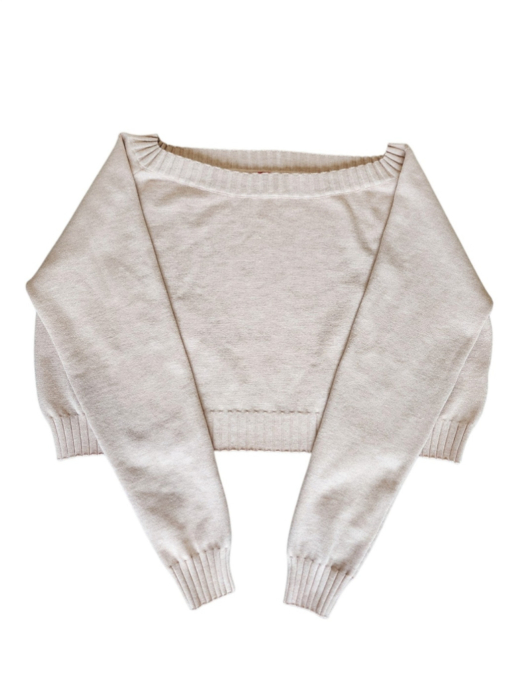 Women's Off Shoulder Cropped Sweater Beige Size M